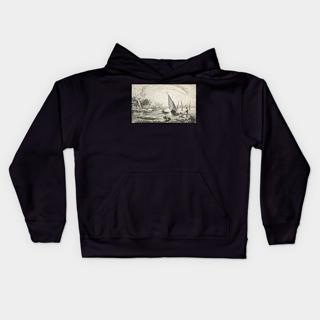 Engraving River Nile Scene Egypt 1881 Kids Hoodie by artfromthepast